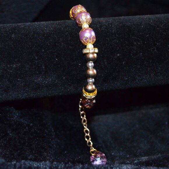 Handmade Purple Gold Plated Bracelet with Lobster Clasp - Picture 6 of 10